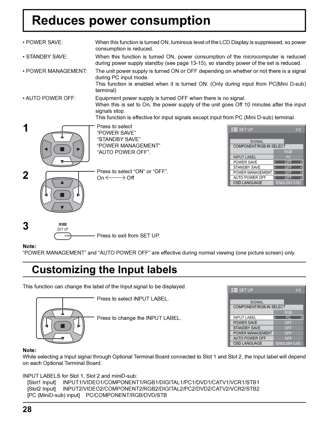 Panasonic TH-32LHD7UY manual Reduces power consumption, Customizing the Input labels 