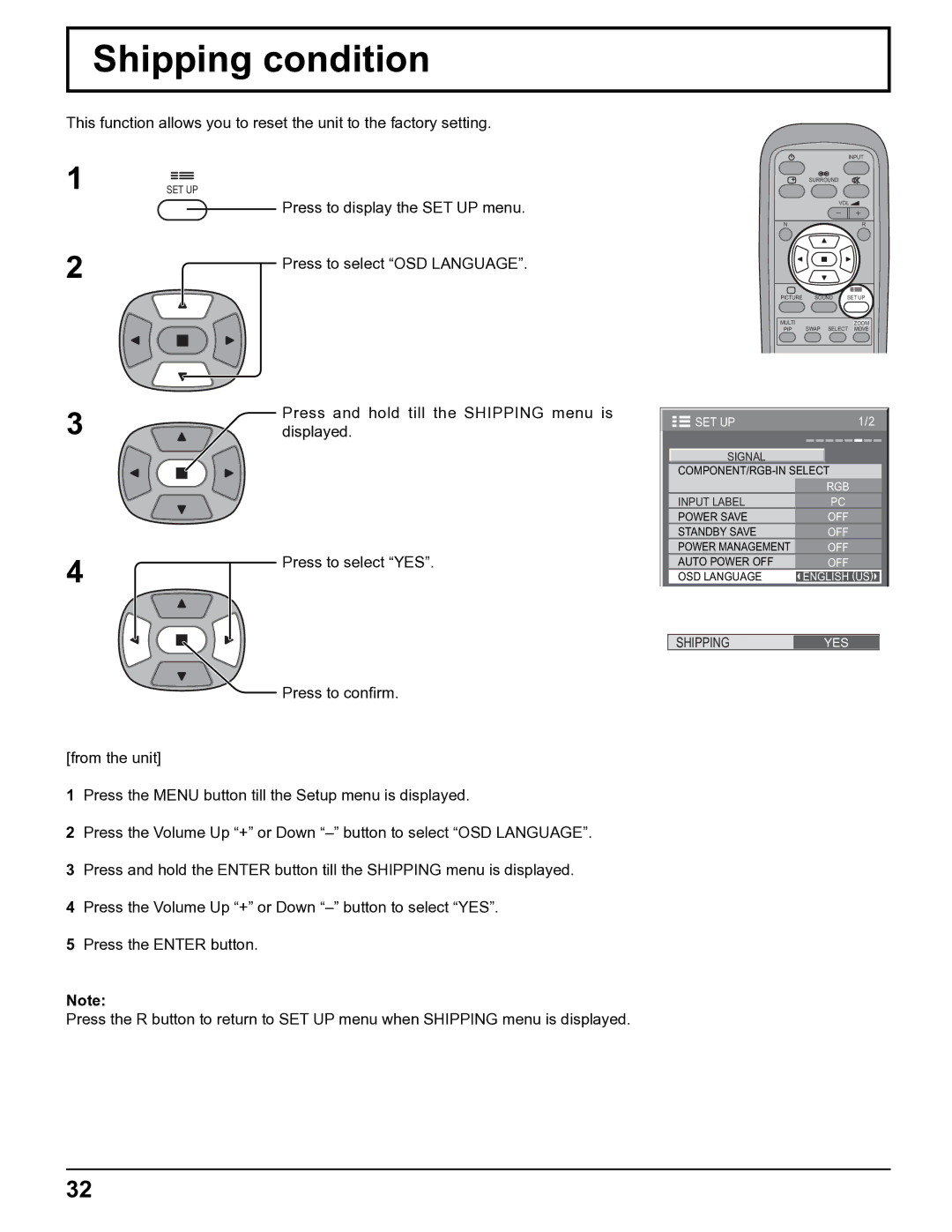 Panasonic TH-32LHD7UY manual Shipping condition 