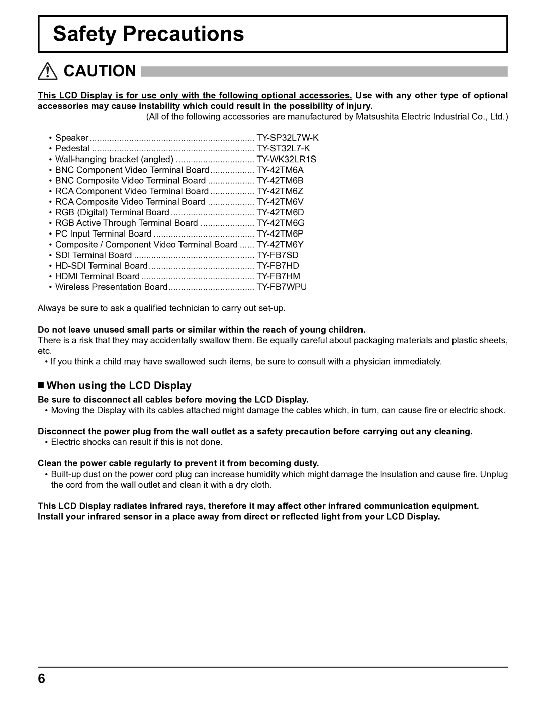 Panasonic TH-32LHD7UY manual Safety Precautions, When using the LCD Display 