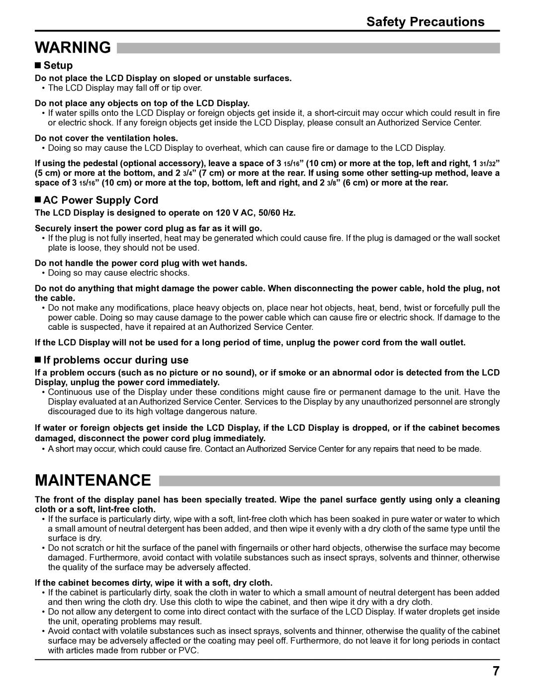 Panasonic TH-32LHD7UY manual Setup, AC Power Supply Cord, If problems occur during use 