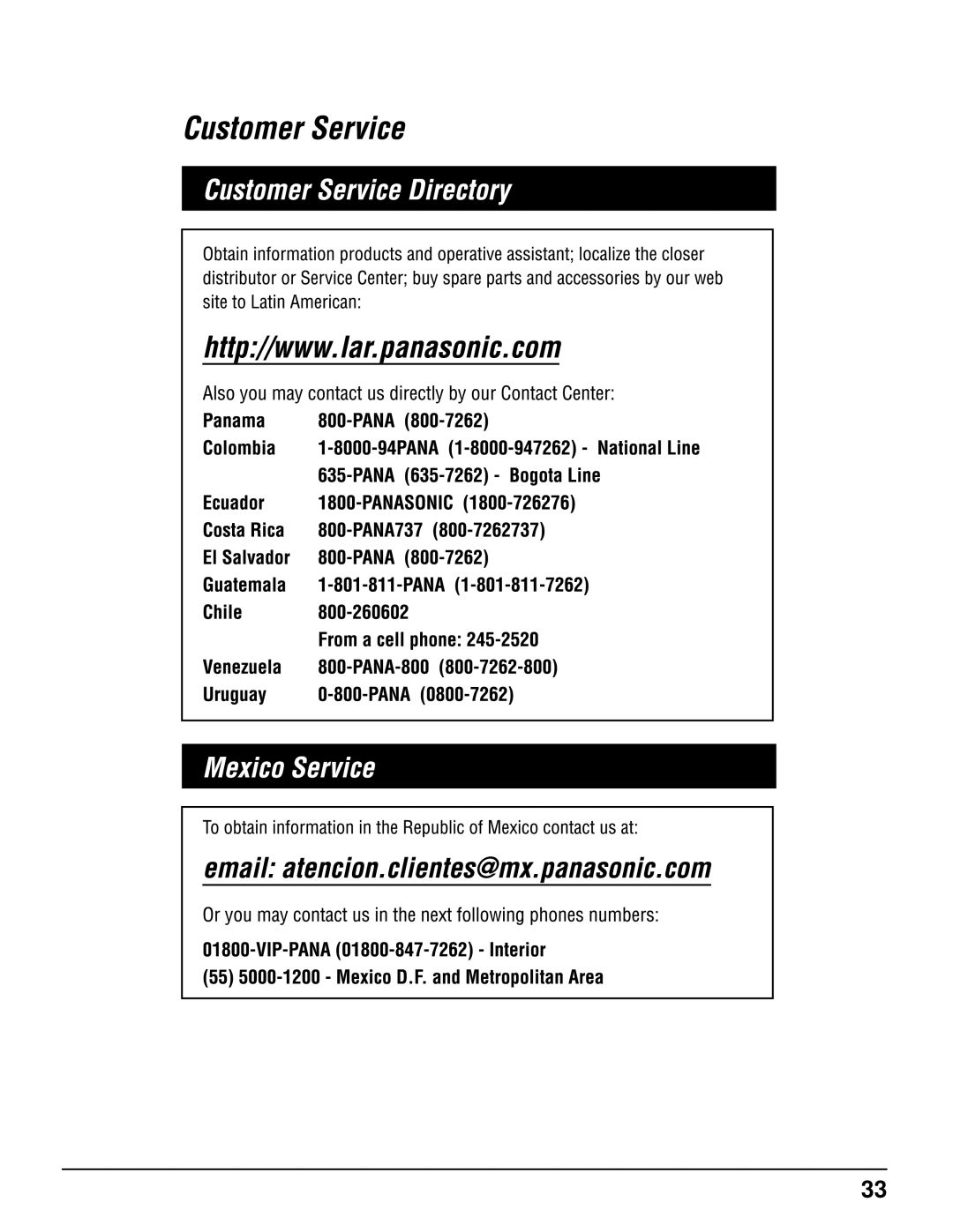 Panasonic TH-37LRT12U, TH-32LRT12U manual Customer Service 