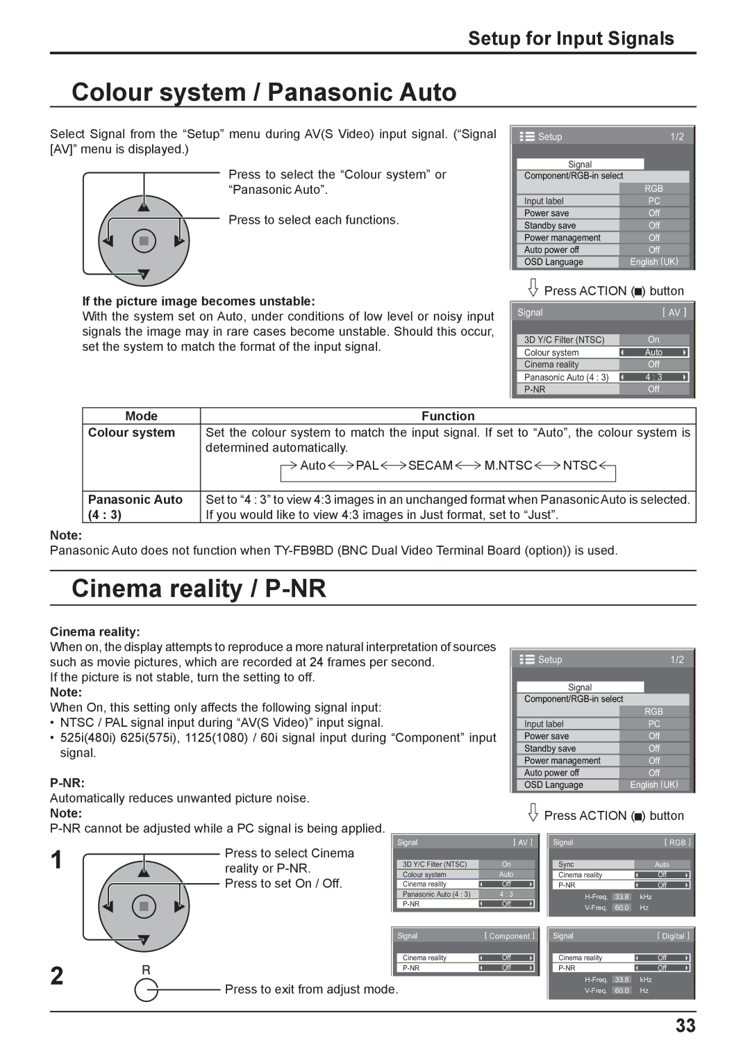 Panasonic TH-42PG9W, TH-37PG9W manual Colour system / Panasonic Auto, Cinema reality / P-NR 