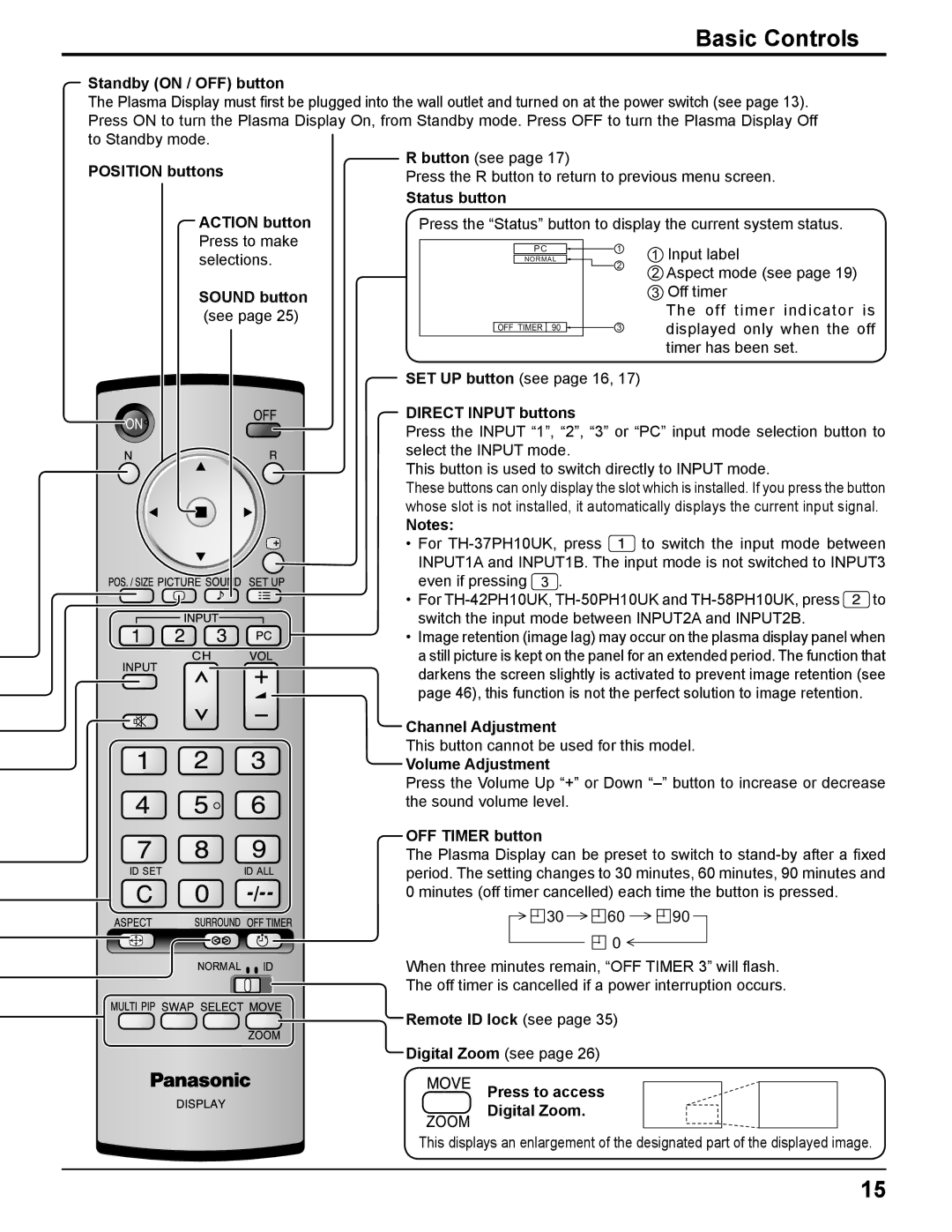 Panasonic TH-37PH10UK manual Basic Controls 