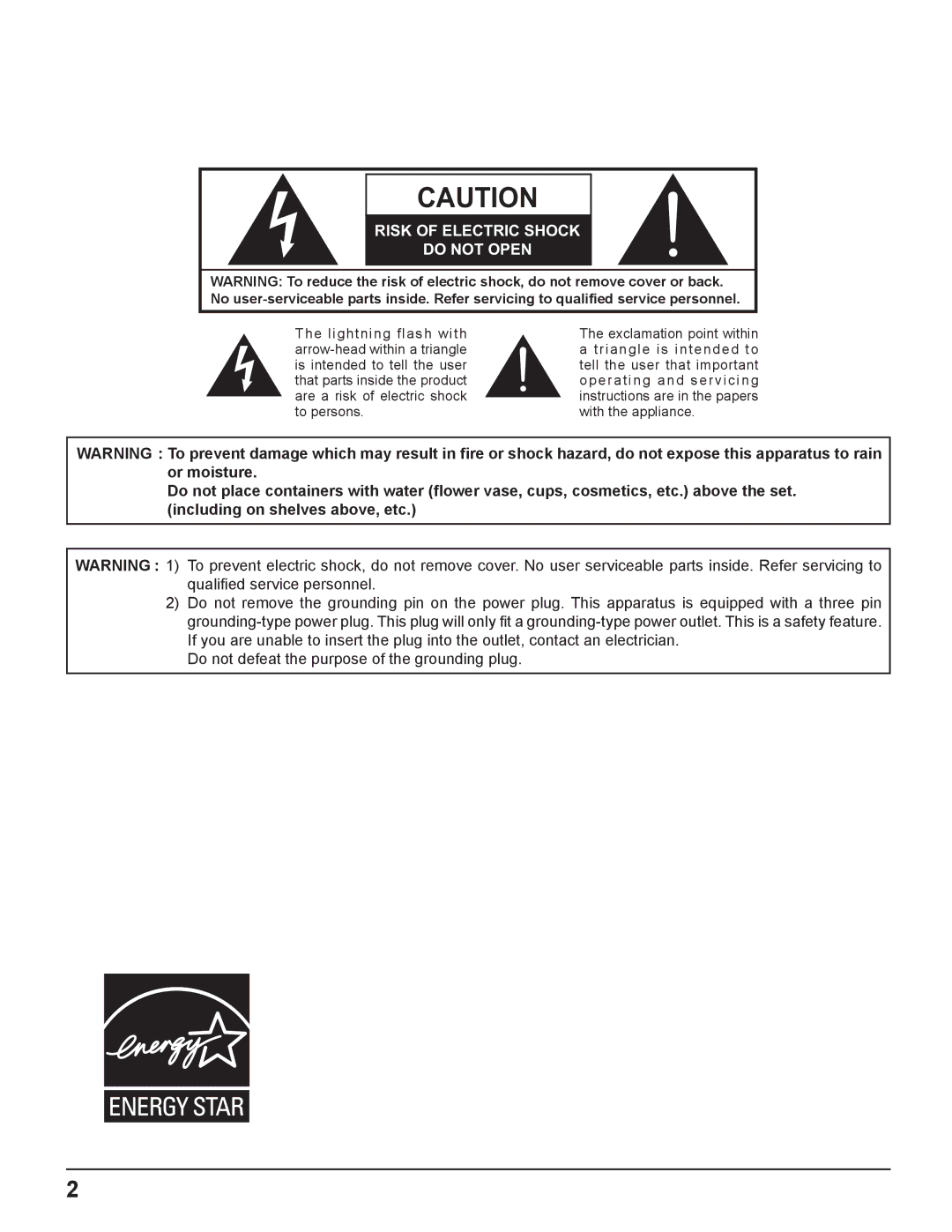 Panasonic TH-37PH10UK manual Risk of Electric Shock Do not Open 