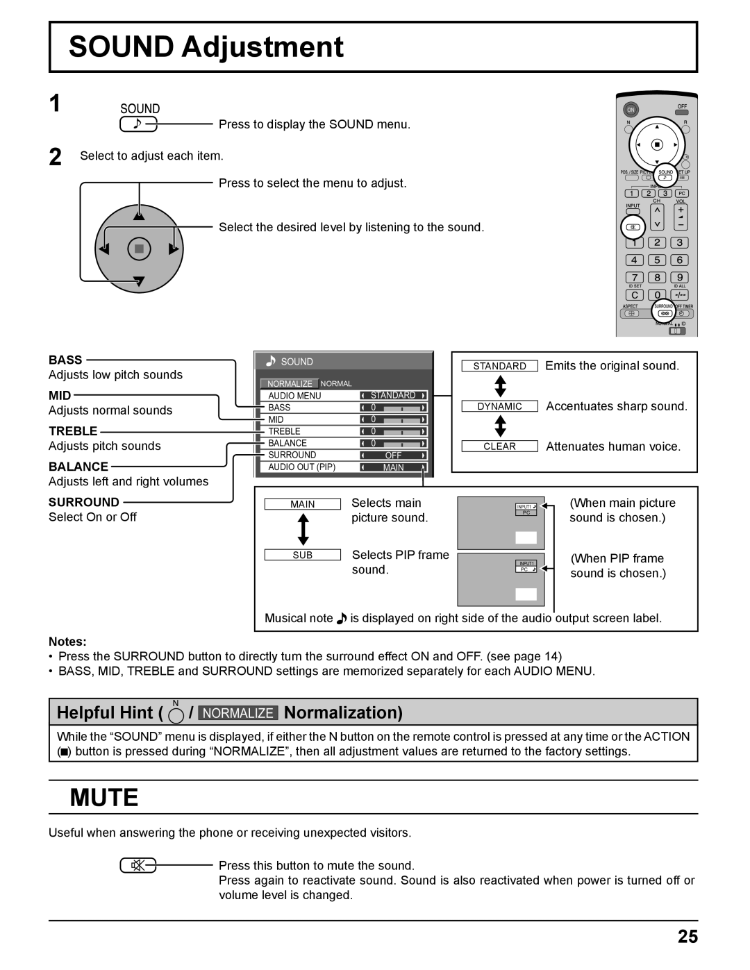 Panasonic TH-37PH10UK manual Sound Adjustment, Mute 