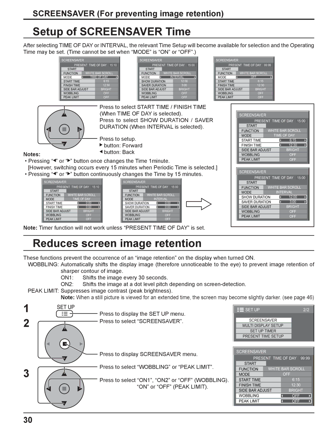 Panasonic TH-37PH10UK manual Setup of Screensaver Time, Reduces screen image retention 