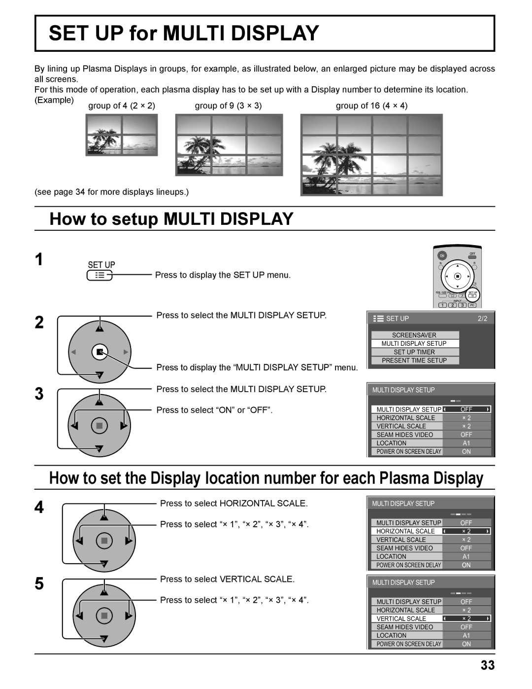 Panasonic TH-37PH10UK manual SET UP for Multi Display, How to setup Multi Display, Press to select Vertical Scale 