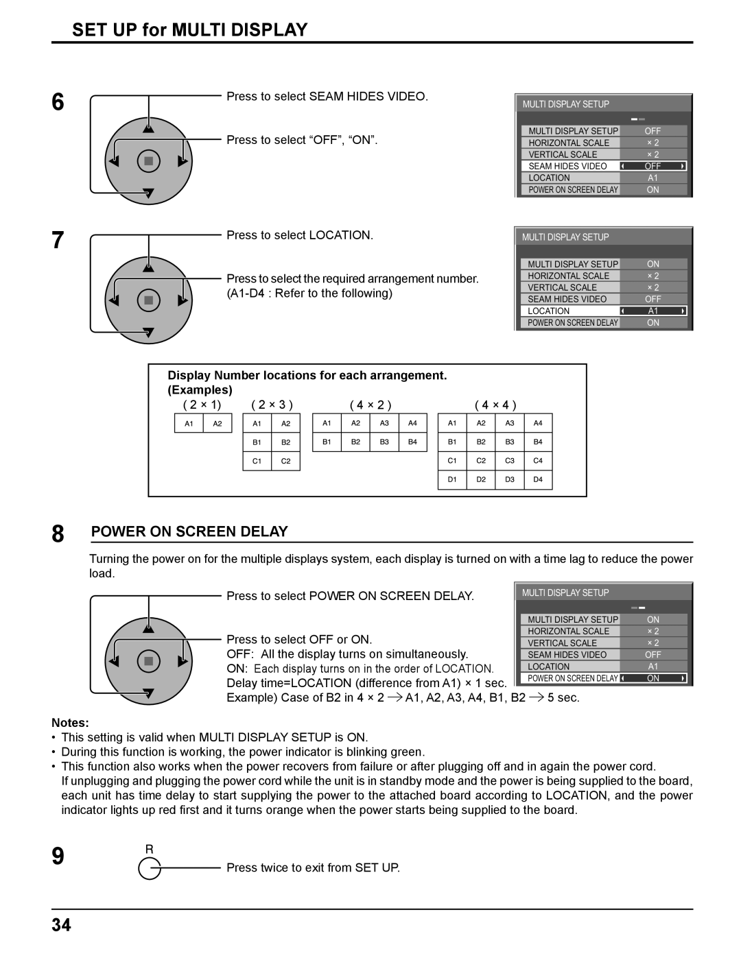 Panasonic TH-37PH10UK manual SET UP for Multi Display, Display Number locations for each arrangement Examples 