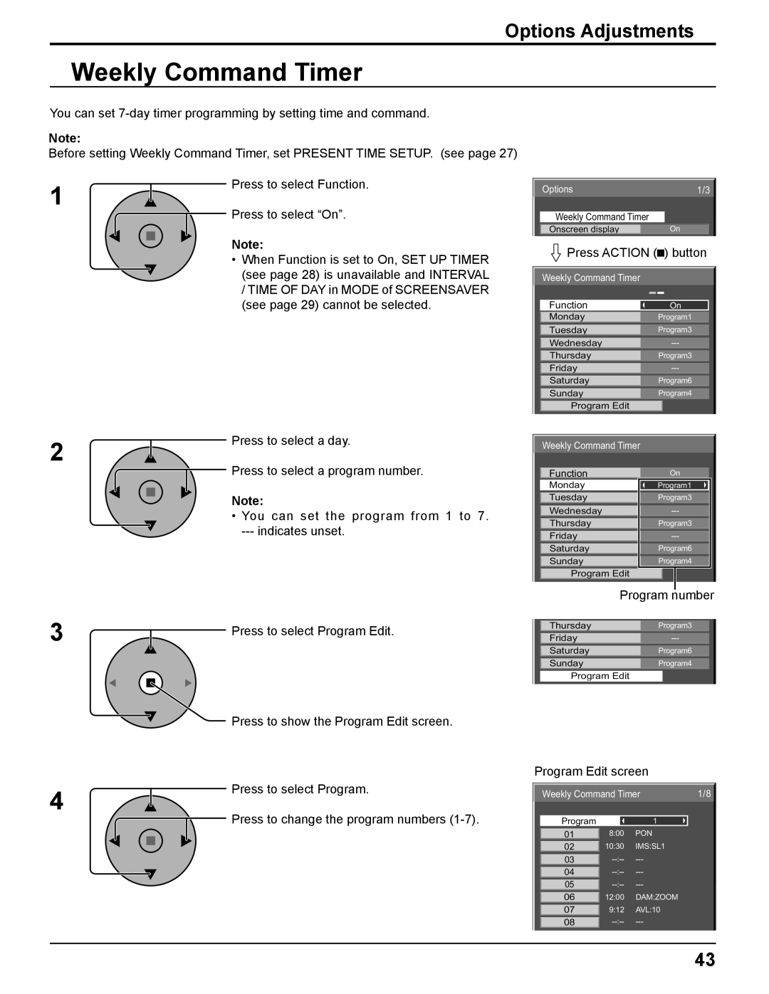 Panasonic TH-37PH10UK manual Weekly Command Timer 