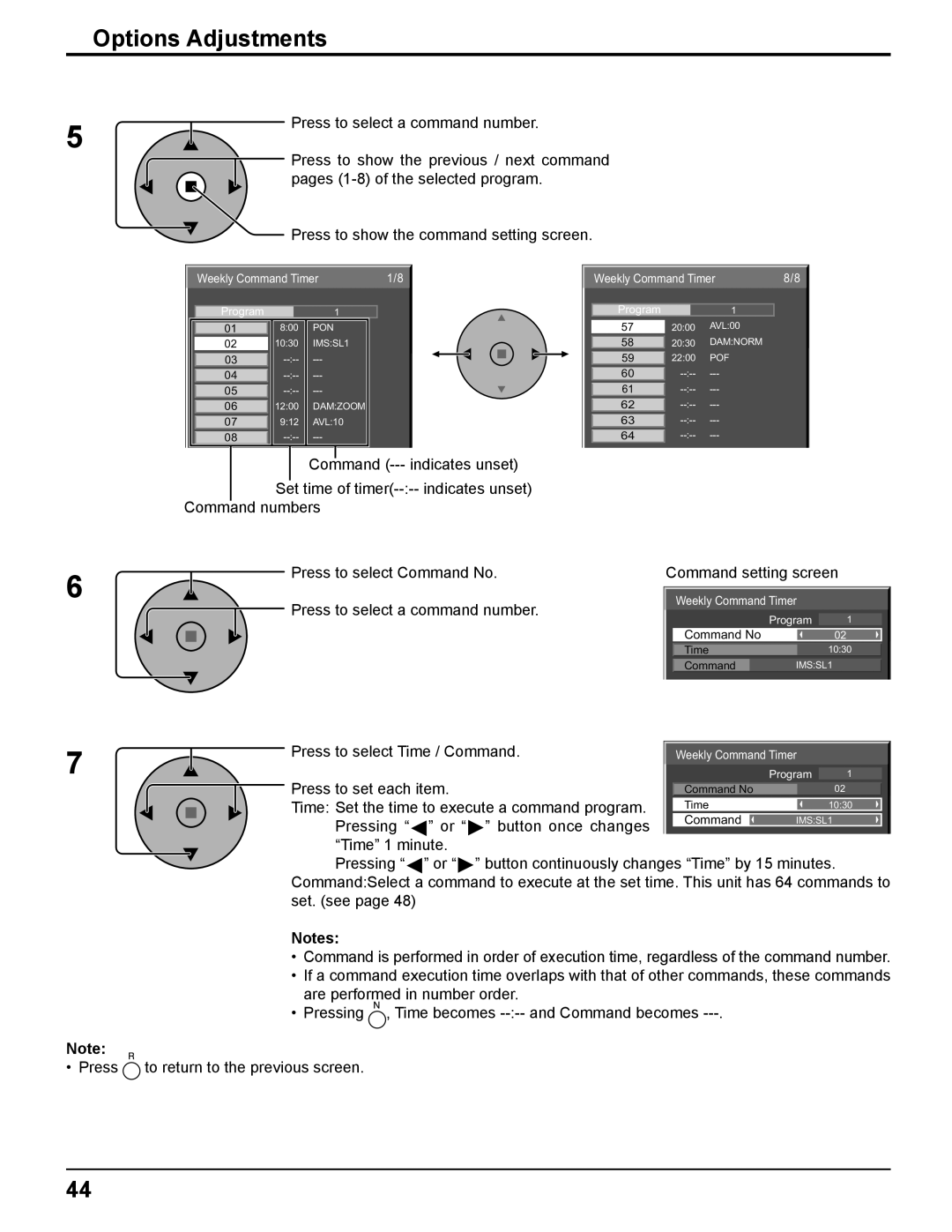 Panasonic TH-37PH10UK manual Press to select a command number, Press to select Time / Command, Press to set each item 