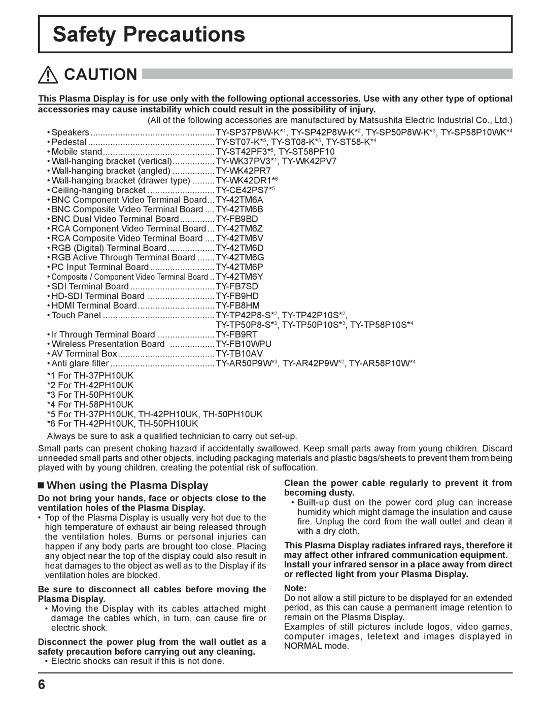 Panasonic TH-37PH10UK manual Safety Precautions, When using the Plasma Display 