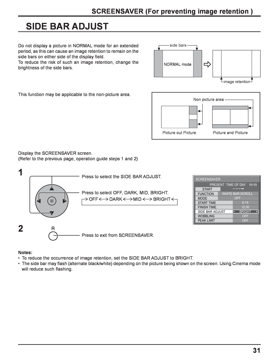 Panasonic TH-37PH10UK manual Side Bar Adjust, SCREENSAVER For preventing image retention 