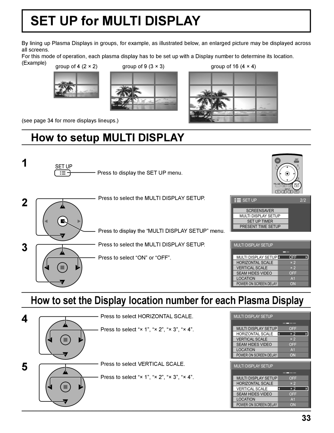 Panasonic TH-37PH10UK manual SET UP for MULTI DISPLAY, How to setup MULTI DISPLAY 