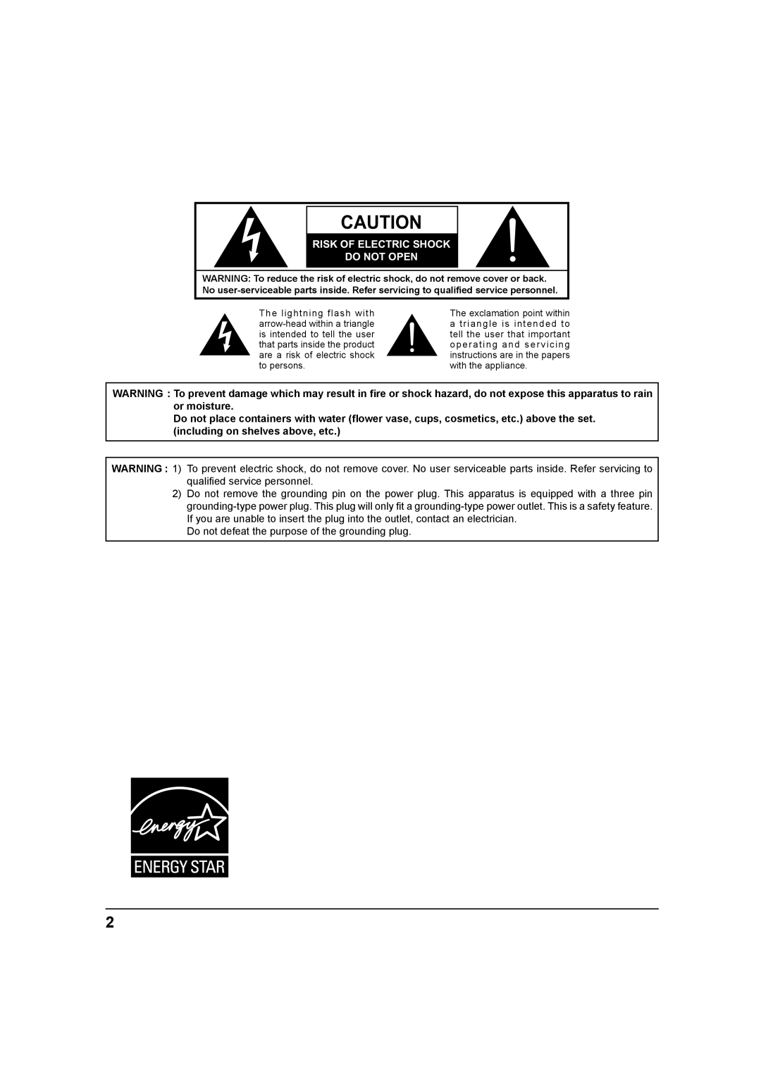 Panasonic TH 42PH9UK, TH-37PH9UK, TH 42PS9UK operating instructions Risk of Electric Shock Do not Open 