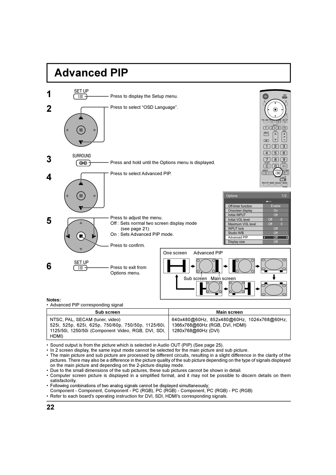 Panasonic TH 42PS9UK, TH-37PH9UK, TH 42PH9UK operating instructions Advanced PIP, Sub screen Main screen 