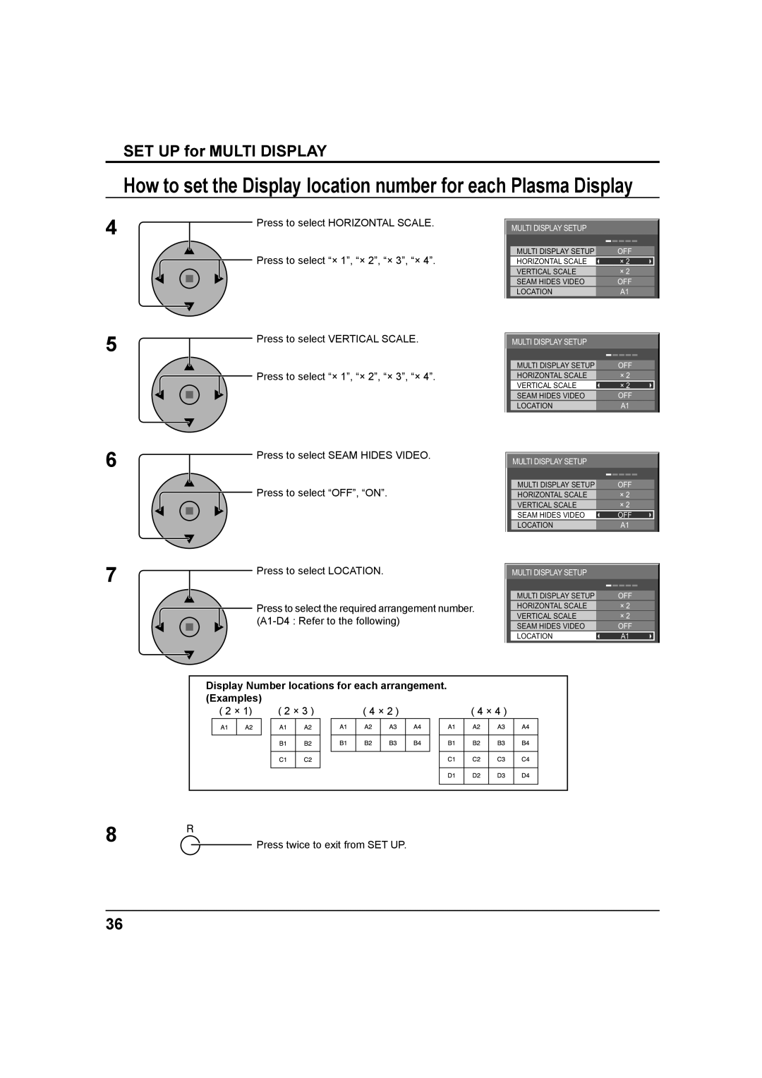 Panasonic TH-37PH9UK Press to select Horizontal Scale, Press to select × 1, × 2, × 3, ×, Press to select Vertical Scale 