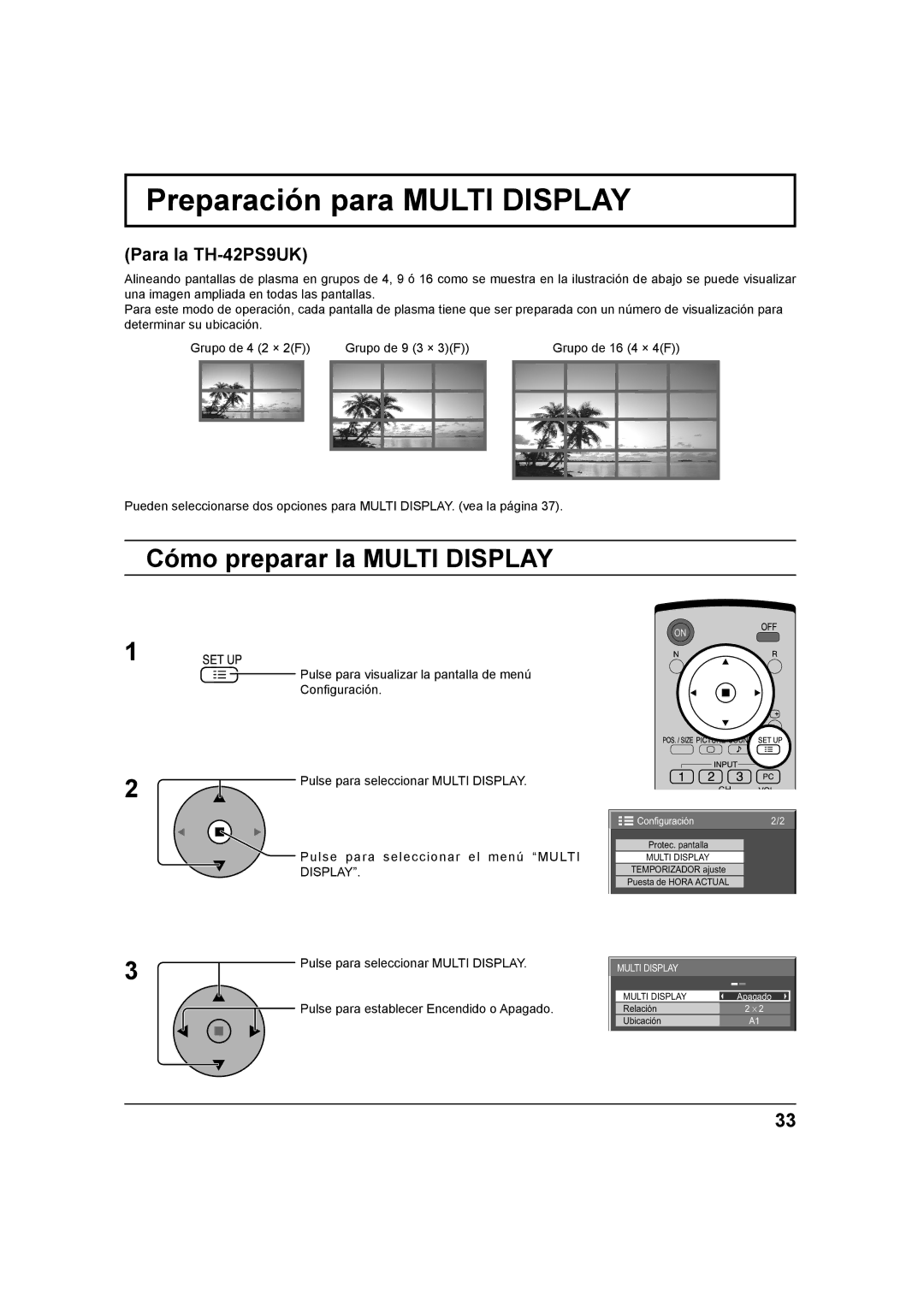 Panasonic TH 42PH9UK, TH-37PH9UK, TH 42PS9UK Preparación para Multi Display, Cómo preparar la Multi Display 