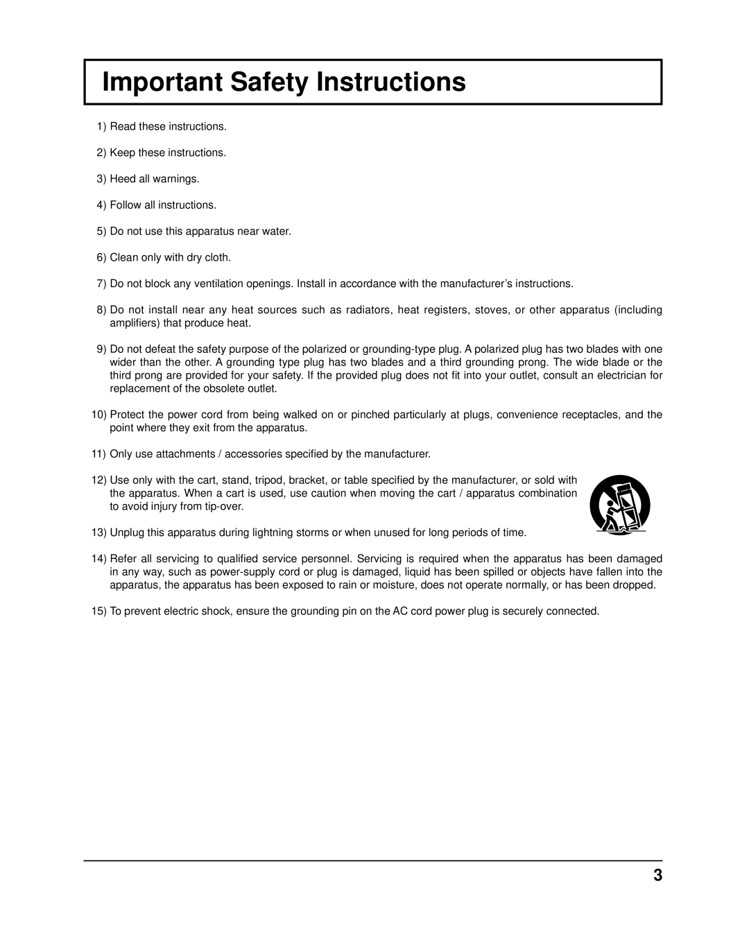 Panasonic TH-37PR10UA, TH-42PR10UA operating instructions Important Safety Instructions 