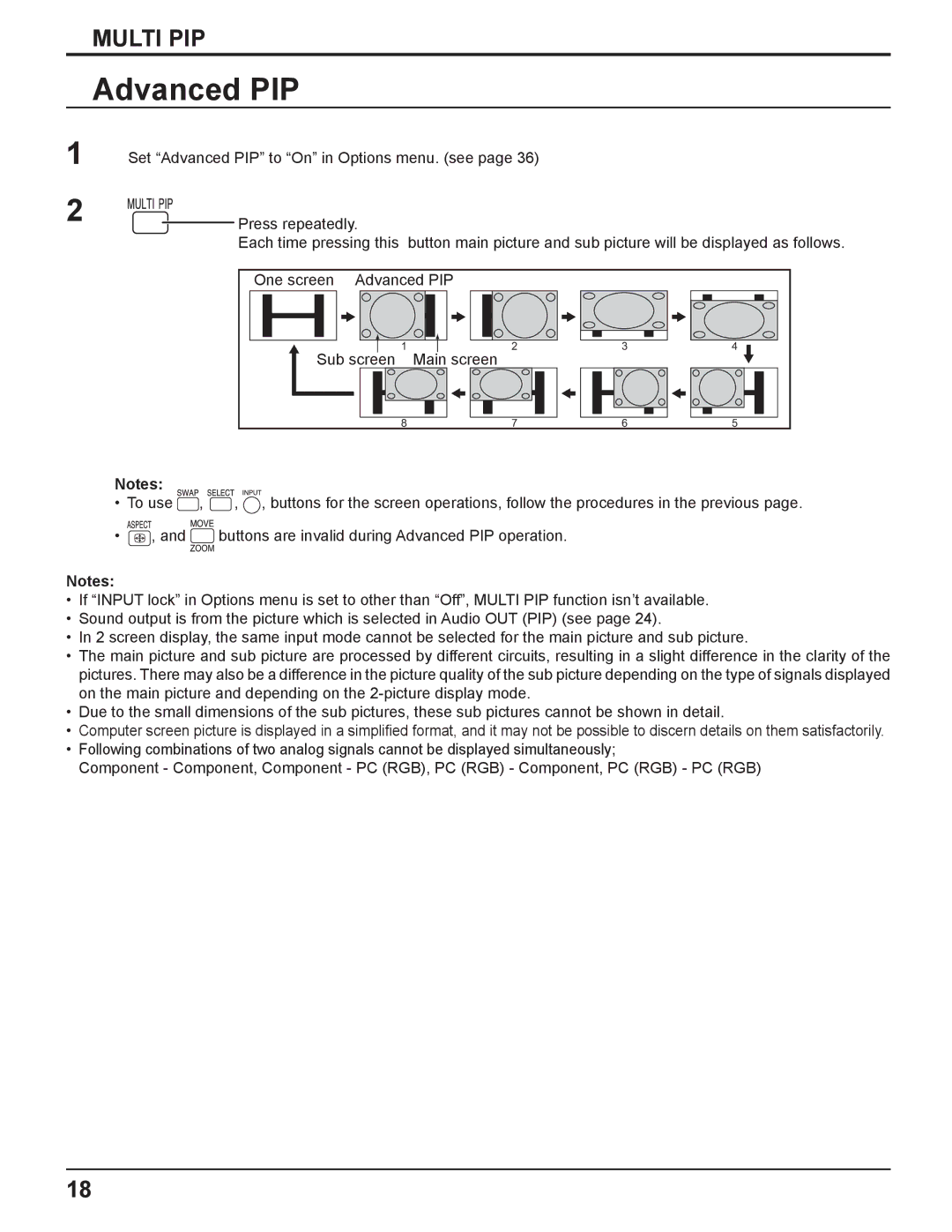 Panasonic TH-37PR11UH, TH-42PR11UK, TH-42PR11UH manual Advanced PIP 