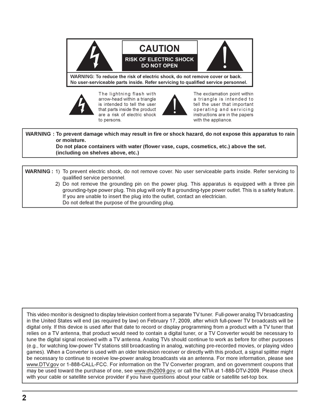 Panasonic TH-42PR11UH, TH-37PR11UH, TH-42PR11UK manual Risk of Electric Shock Do not Open 