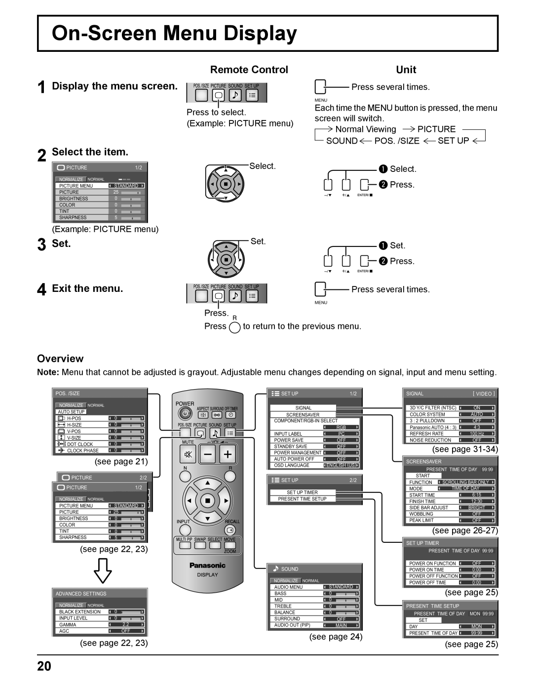 Panasonic TH-42PR11UH, TH-37PR11UH, TH-42PR11UK manual On-Screen Menu Display 