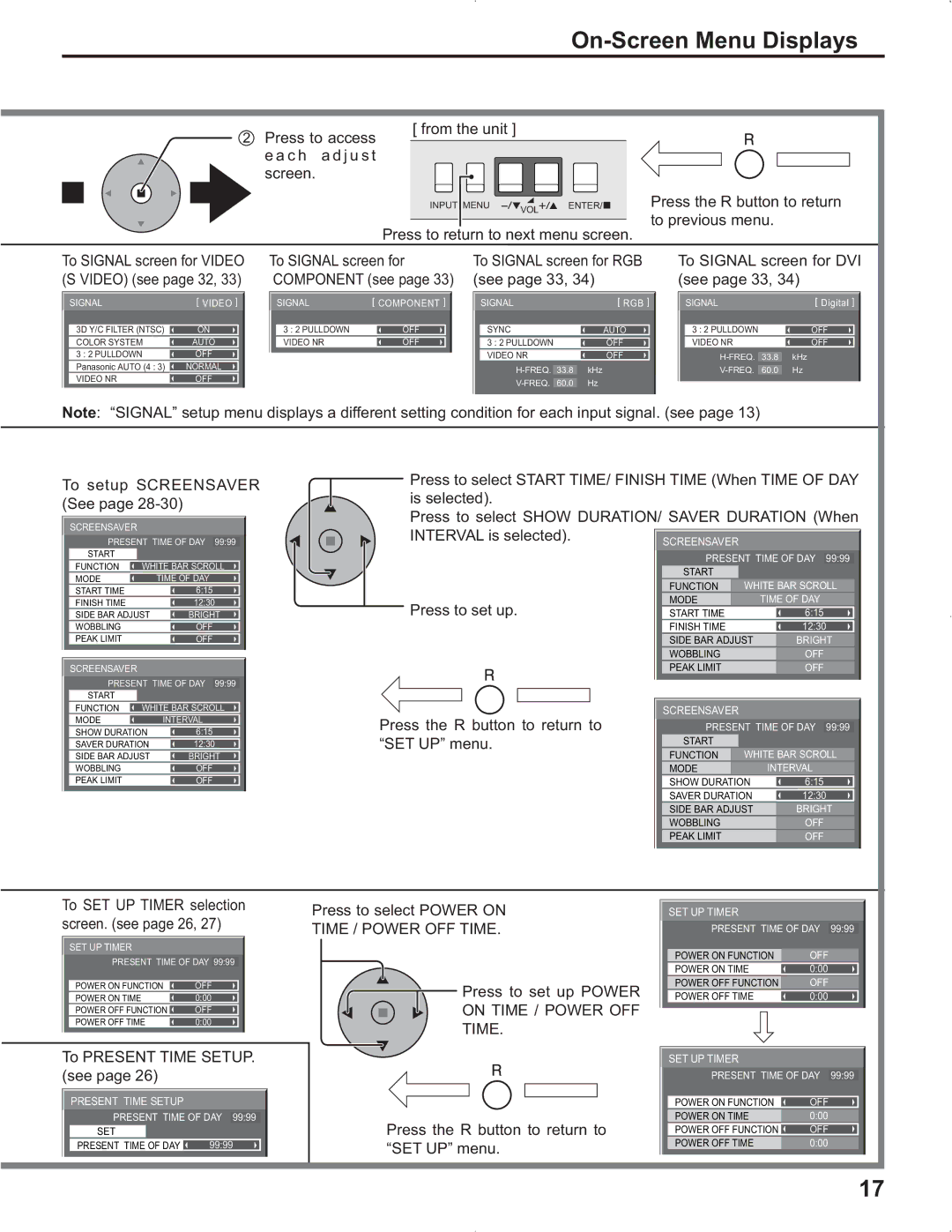 Panasonic TH-37PG9U, TH-37PR9U, TH-42PG9U, TH-42PR9U On-Screen Menu Displays, Time / Power OFF Time, On Time / Power OFF 