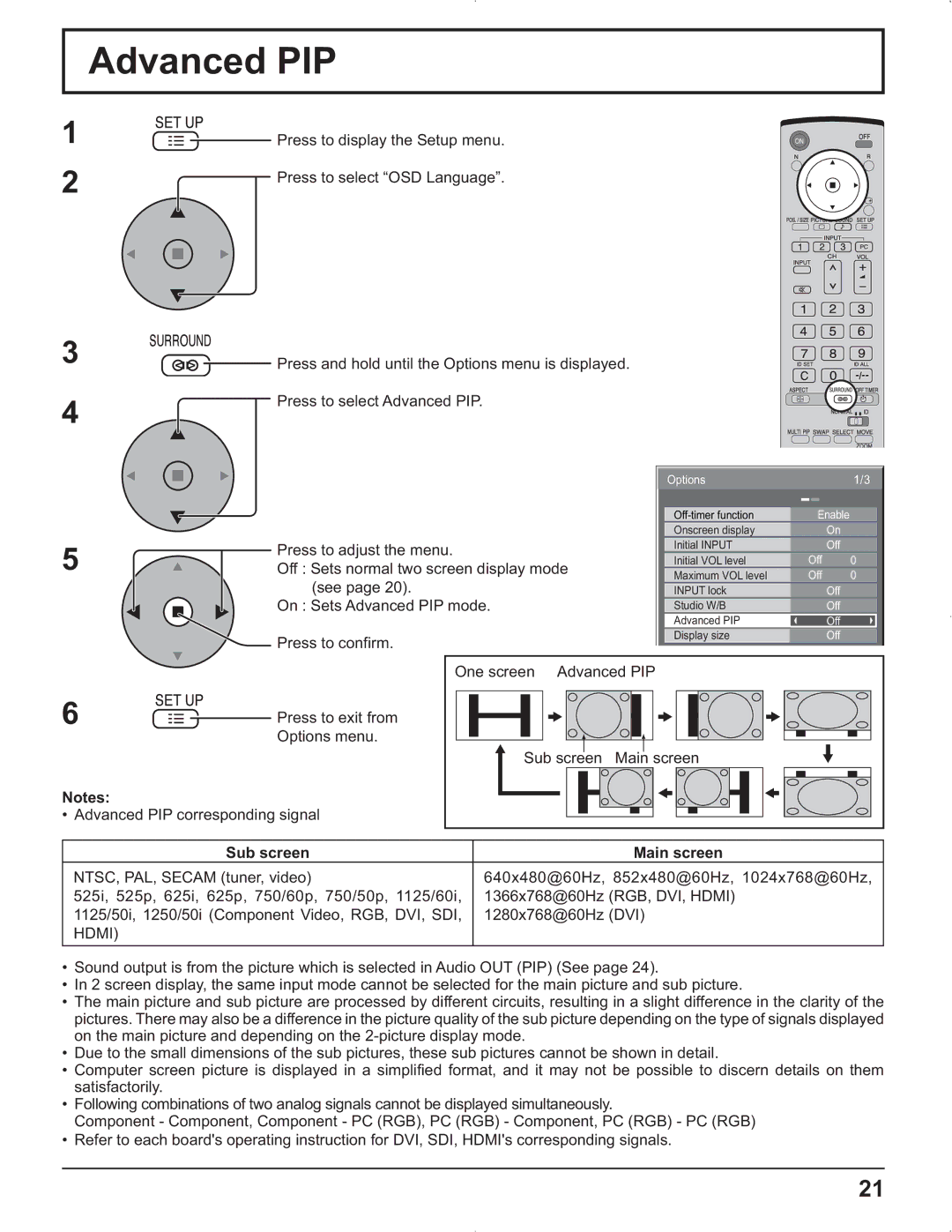 Panasonic TH-37PG9U, TH-37PR9U, TH-42PG9U, TH-42PR9U manual Advanced PIP, Sub screen Main screen, Hdmi 