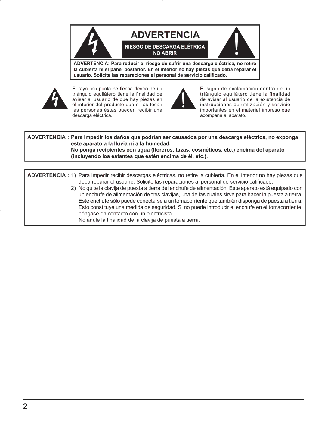 Panasonic TH-42PG9U, TH-37PR9U, TH-37PG9U, TH-42PR9U manual Advertencia 