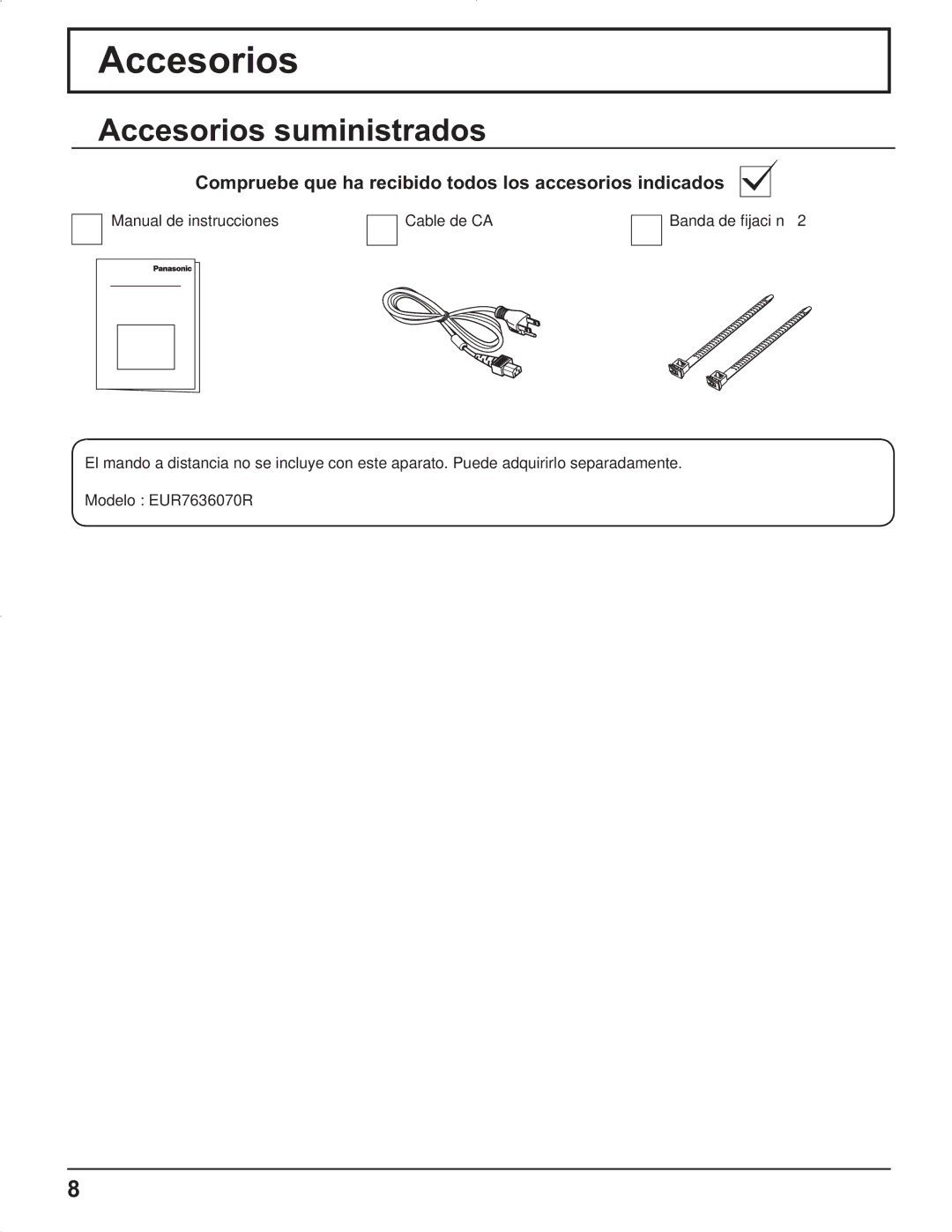 Panasonic TH-37PR9U, TH-37PG9U manual Accesorios suministrados, Compruebe que ha recibido todos los accesorios indicados 