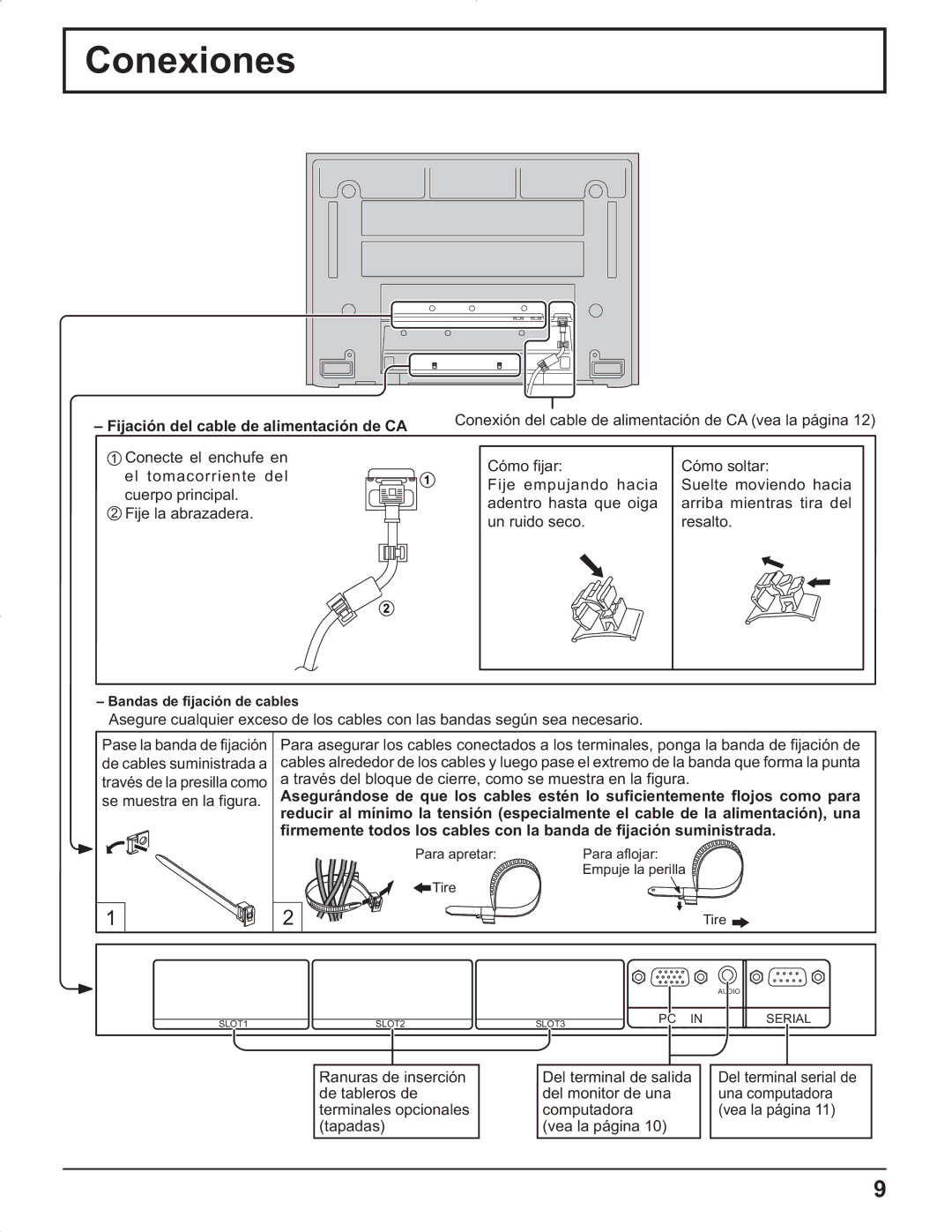 Panasonic TH-37PG9U, TH-37PR9U, TH-42PG9U, TH-42PR9U manual Conexiones, Conexión del cable de alimentación de CA vea la página 