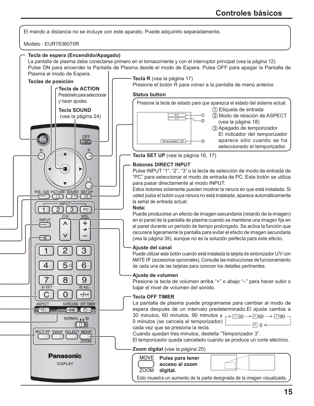 Panasonic TH-42PR9U, TH-37PR9U, TH-37PG9U, TH-42PG9U manual Controles básicos 