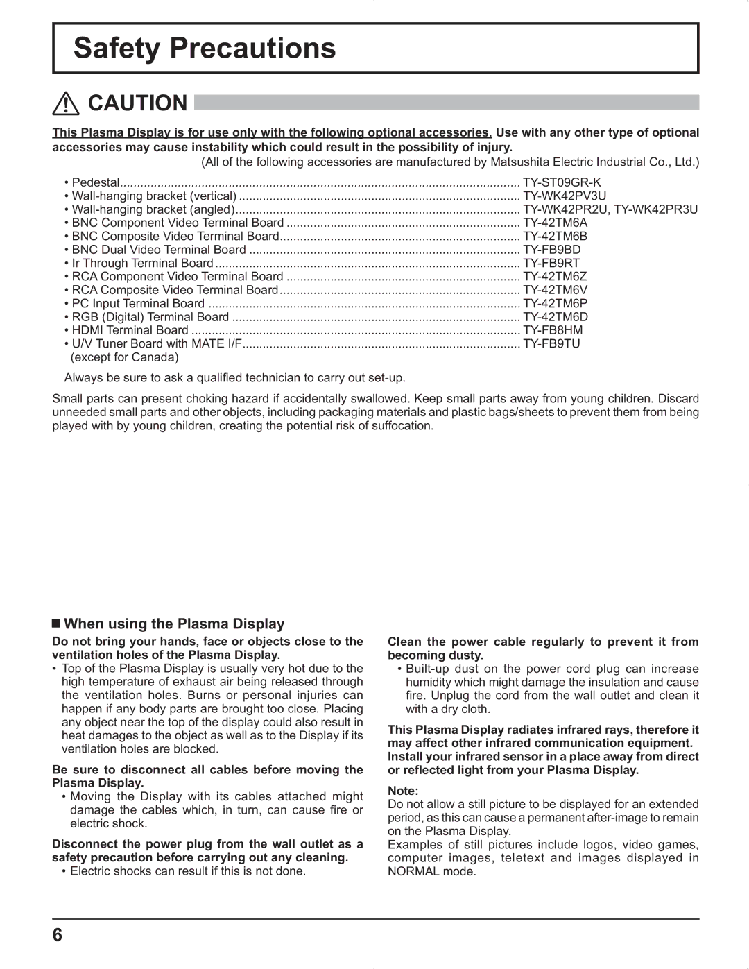 Panasonic TH-42PG9U, TH-37PR9U, TH-37PG9U, TH-42PR9U manual Safety Precautions, When using the Plasma Display 