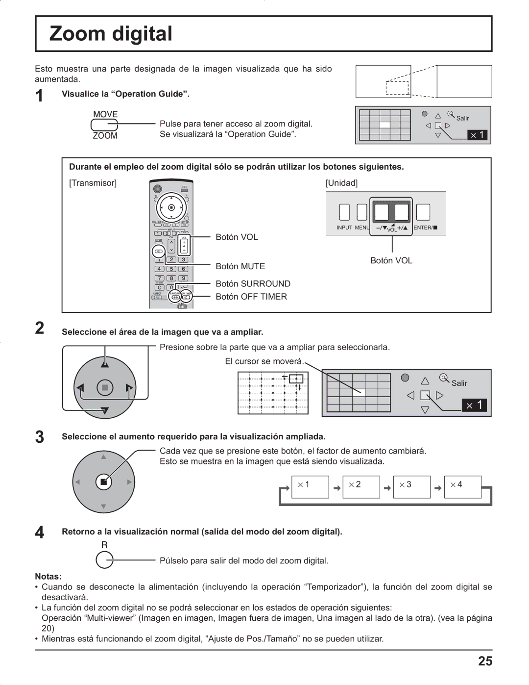 Panasonic TH-37PG9U manual Zoom digital, Visualice la Operation Guide, Seleccione el área de la imagen que va a ampliar 