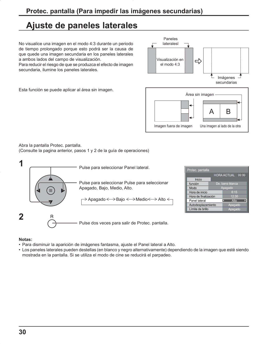 Panasonic TH-42PG9U, TH-37PR9U, TH-37PG9U manual Ajuste de paneles laterales, Paneles lateralesl Visualización en El modo 