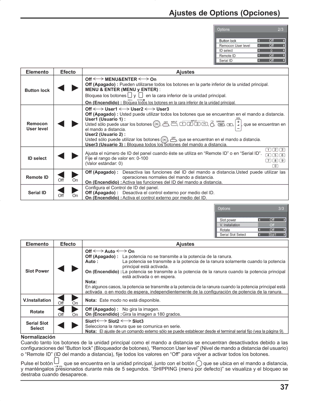 Panasonic TH-37PG9U, TH-37PR9U, TH-42PG9U, TH-42PR9U manual Normalización 