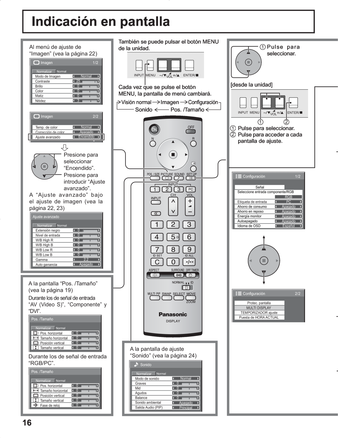 Panasonic TH-37PR9U, TH-37PG9U, TH-42PG9U, TH-42PR9U manual Indicación en pantalla, Señal Seleccione entrada componente/RGB 