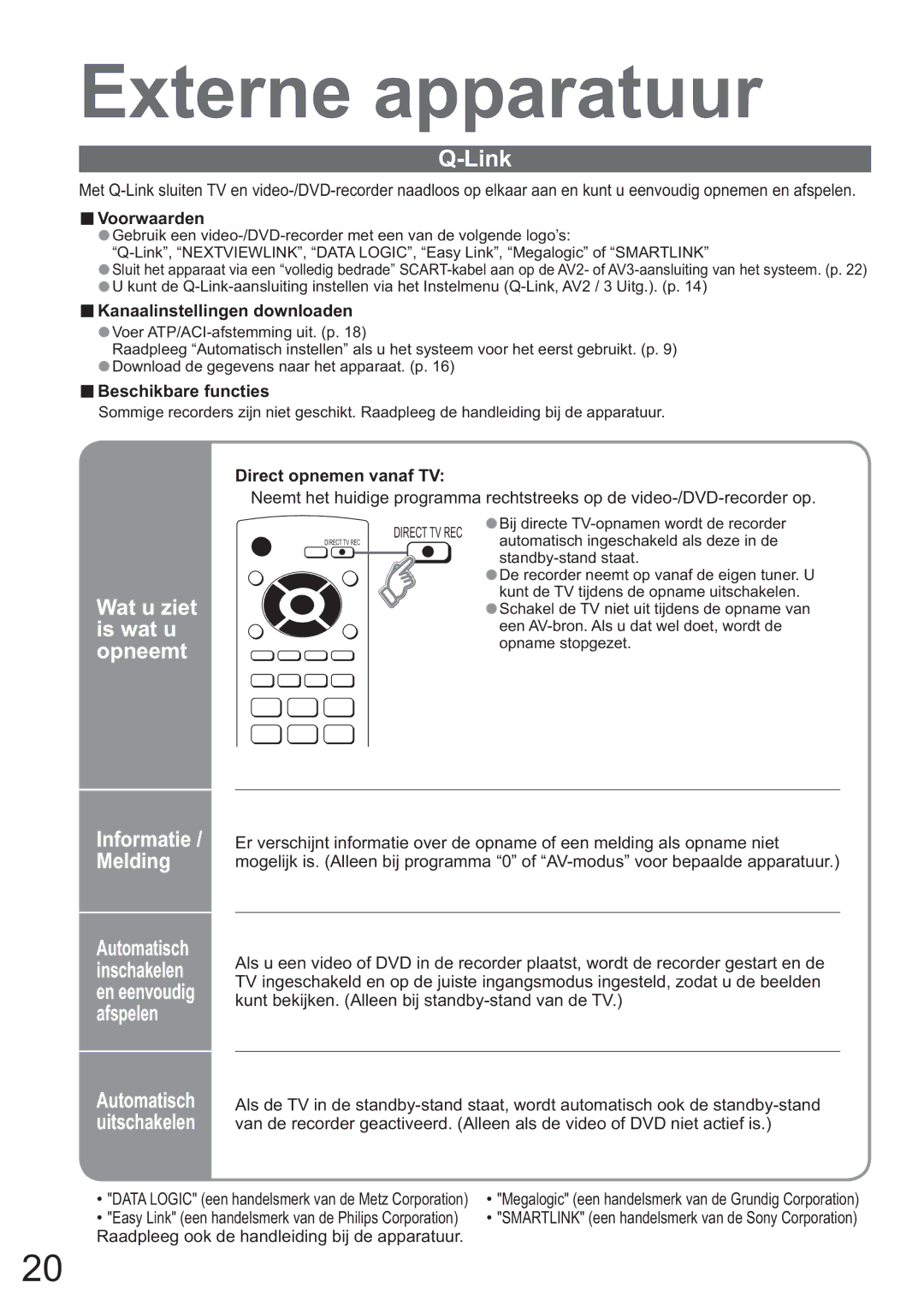 Panasonic TH-37PV60E, TH-42PV60E manual Externe apparatuur, Link, Wat u ziet is wat u opneemt, Informatie / Melding 