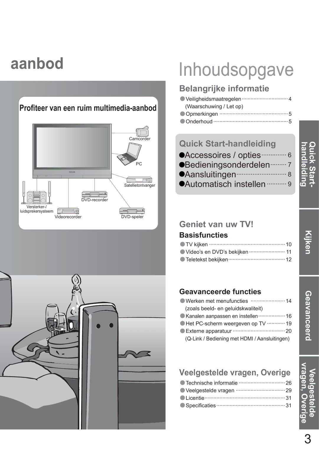 Panasonic TH-42PV60E, TH-37PV60E manual Basisfuncties, Geavanceerde functies 