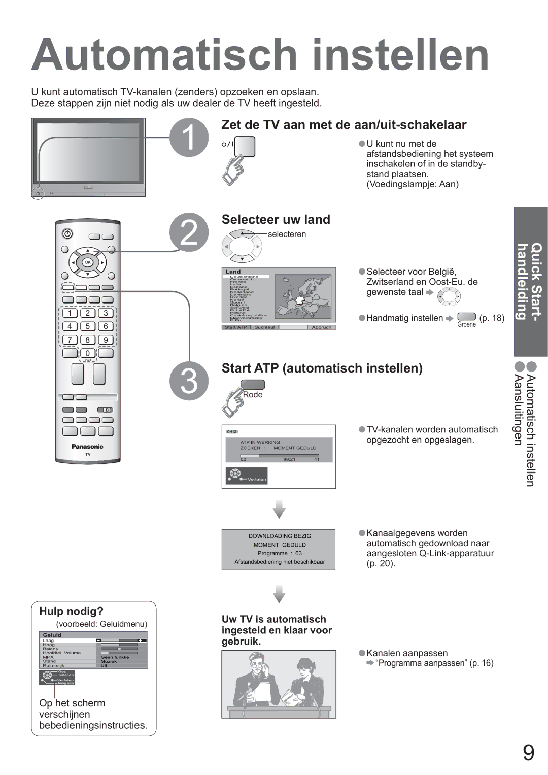 Panasonic TH-42PV60E manual Automatisch instellen, Quick Start- handleiding, Start ATP automatisch instellen, Hulp nodig? 