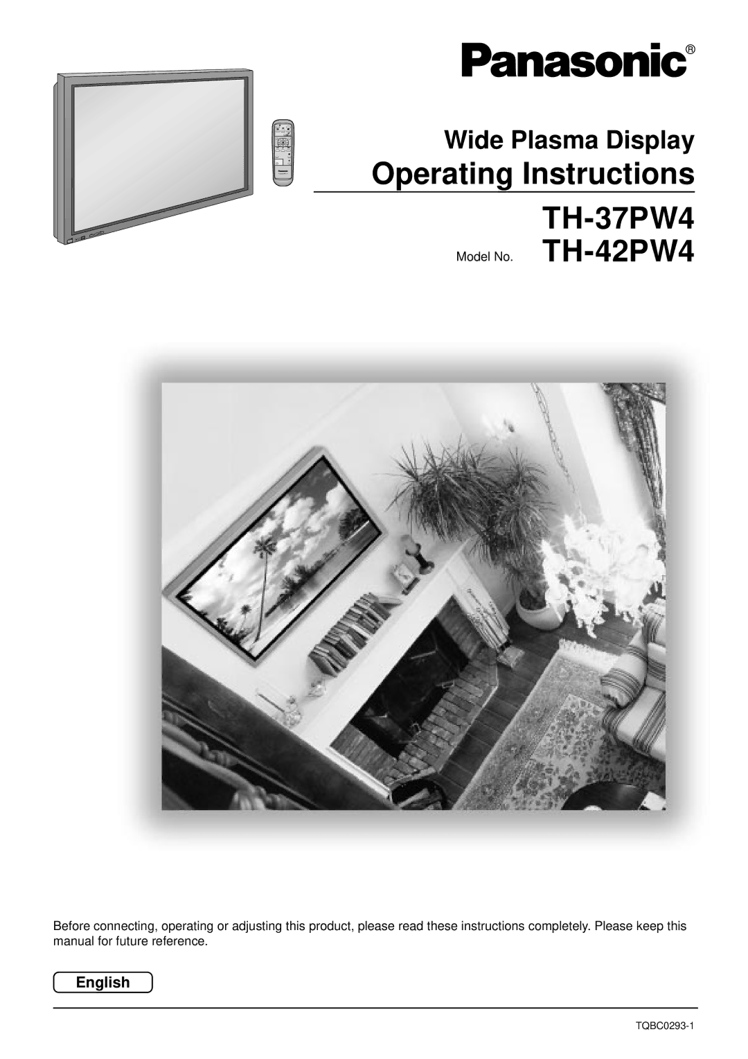 Panasonic operating instructions Operating Instructions TH-37PW4, Wide Plasma Display, English 