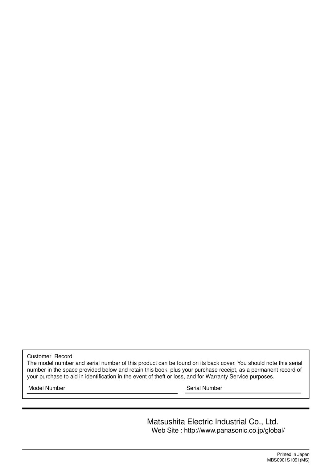 Panasonic TH-37PW4 operating instructions Customer’ Record 