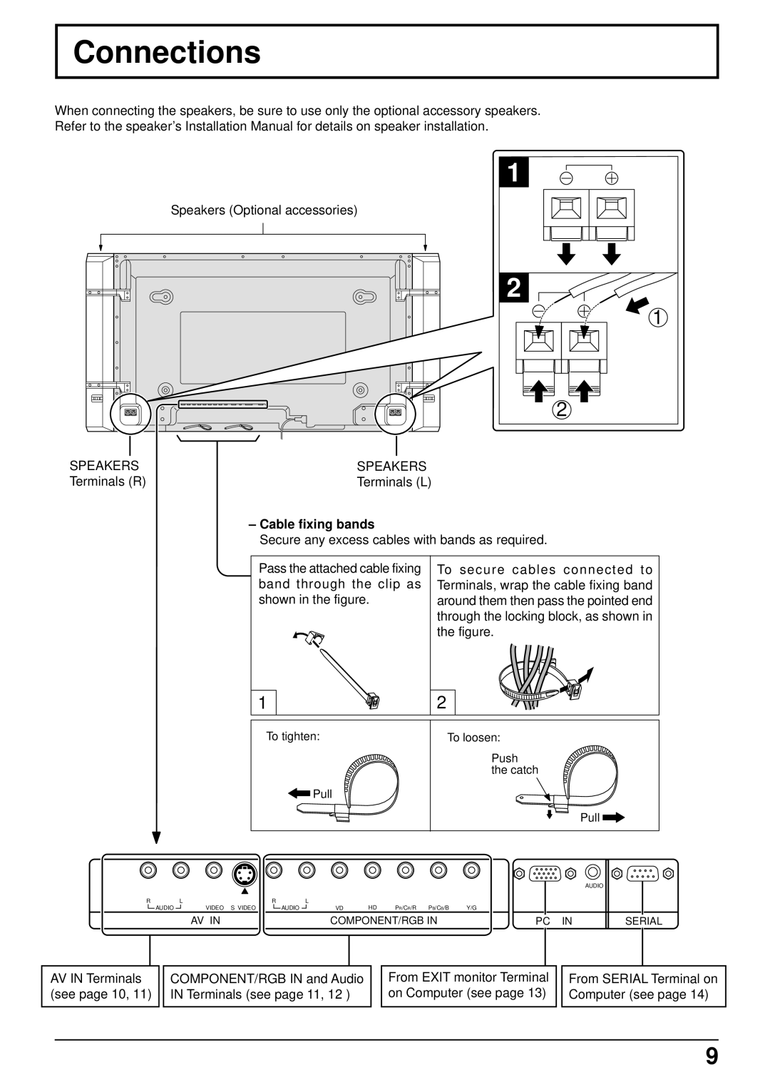 Panasonic TH-37PW4 operating instructions Connections, Cable fixing bands 