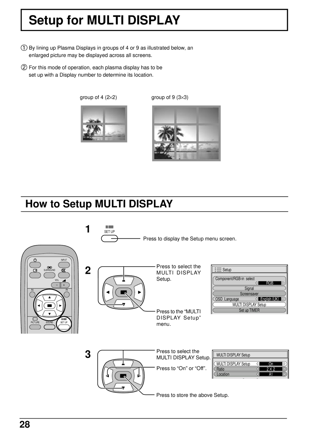 Panasonic TH 37PWD4 operating instructions Setup for Multi Display, How to Setup Multi Display 