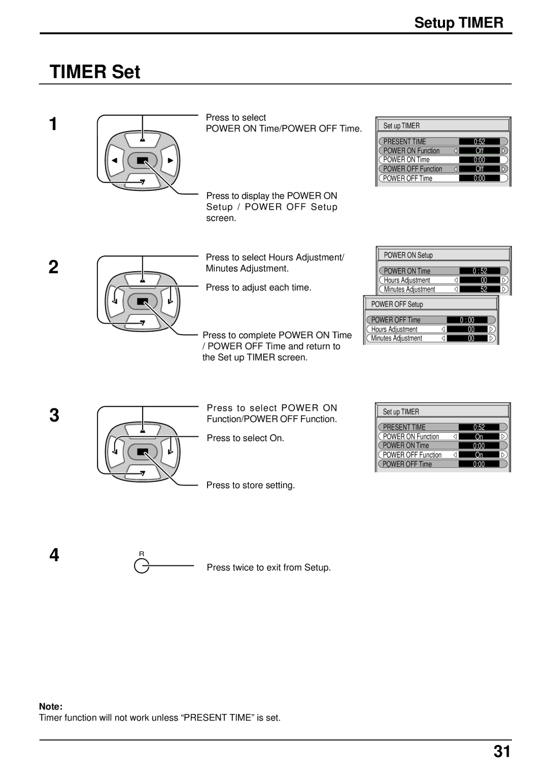 Panasonic TH 37PWD4 operating instructions Timer Set, Setup Timer 