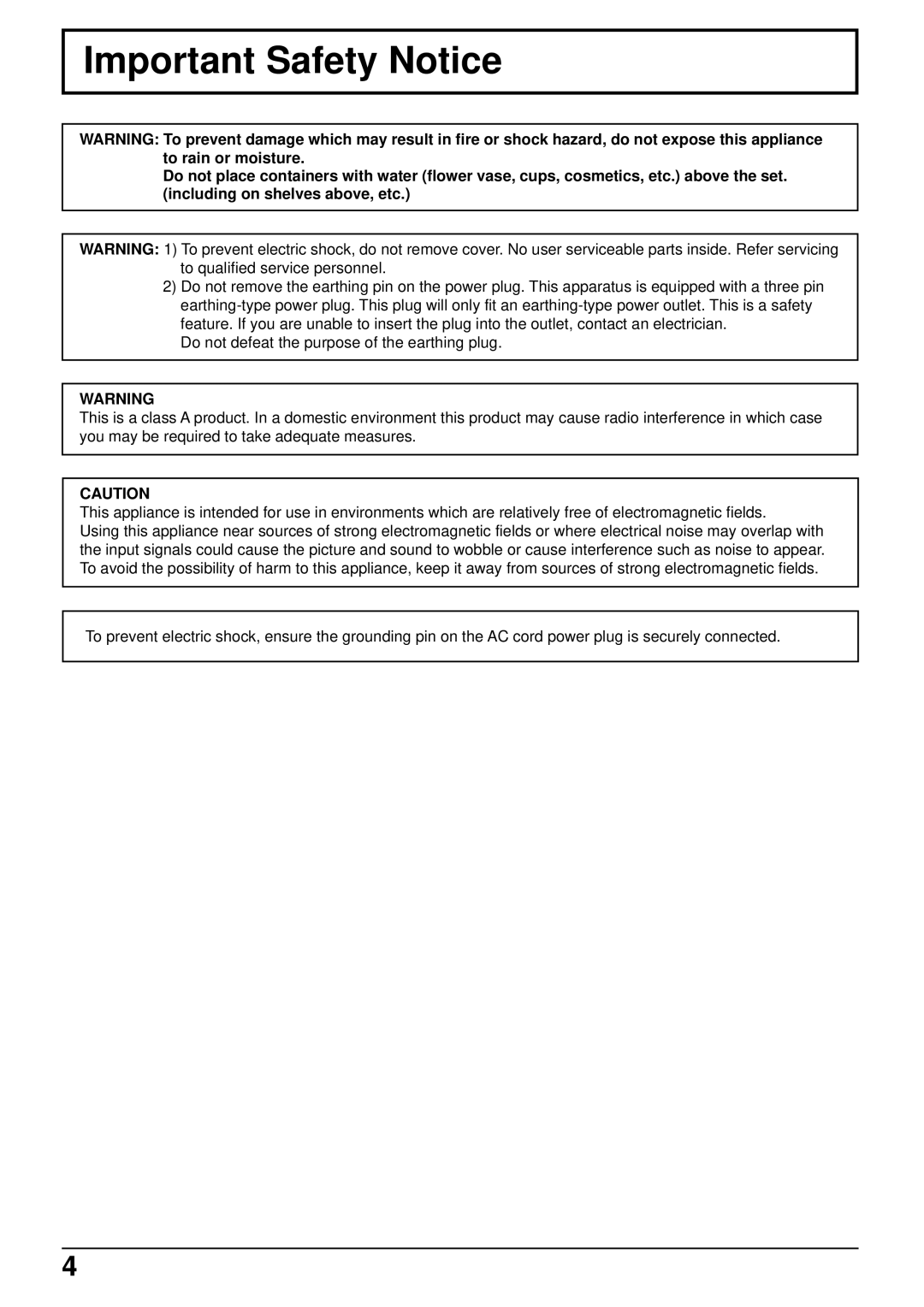 Panasonic TH 37PWD4 operating instructions Important Safety Notice 