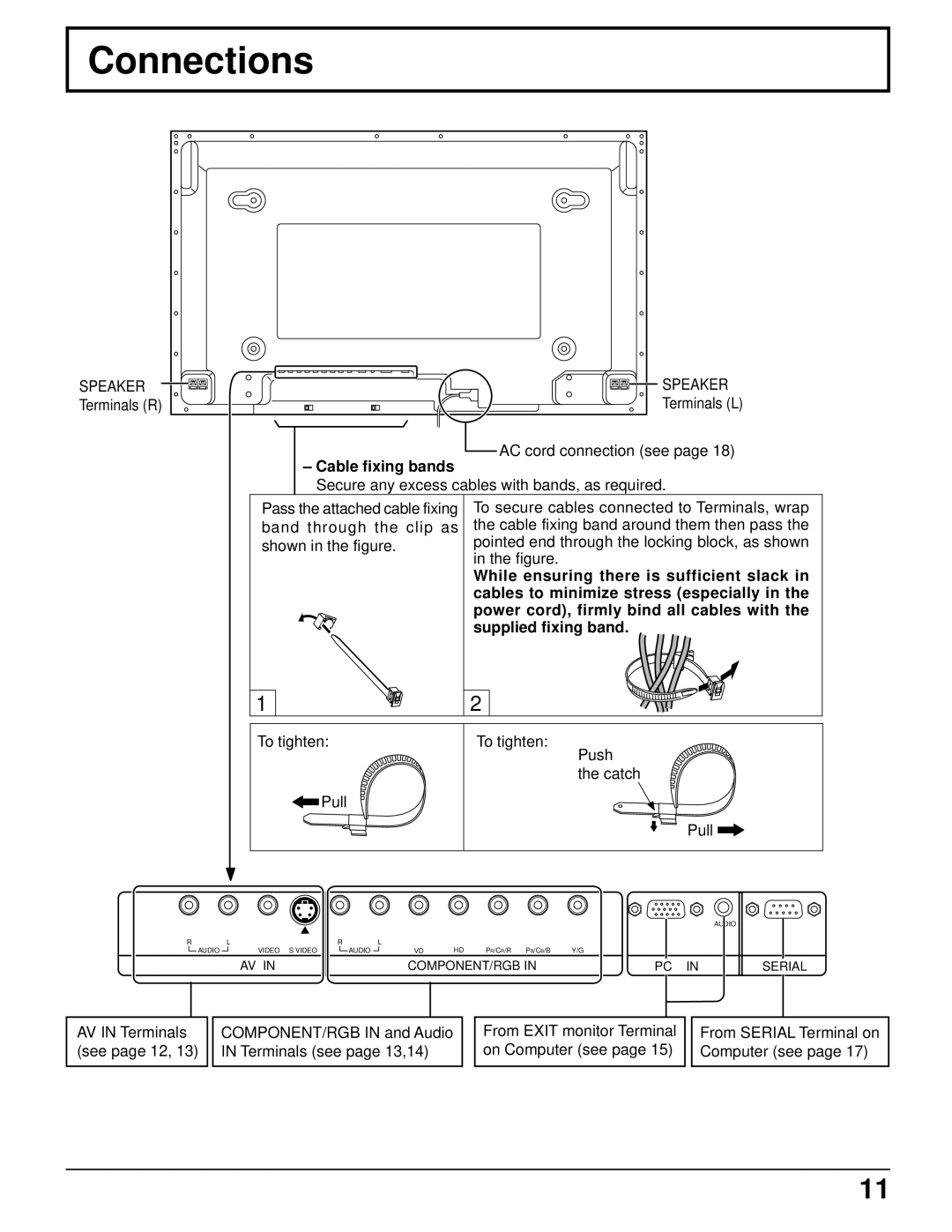 Panasonic TH-37PWD5UZ operating instructions Connections, Speaker, Cable fixing bands 