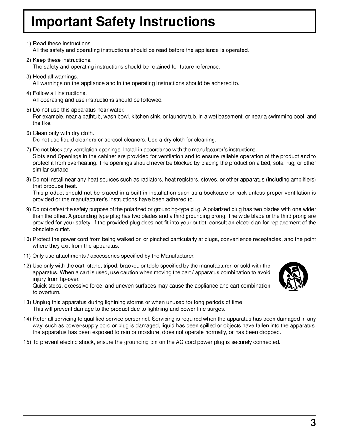 Panasonic TH-37PWD5UZ operating instructions Important Safety Instructions 