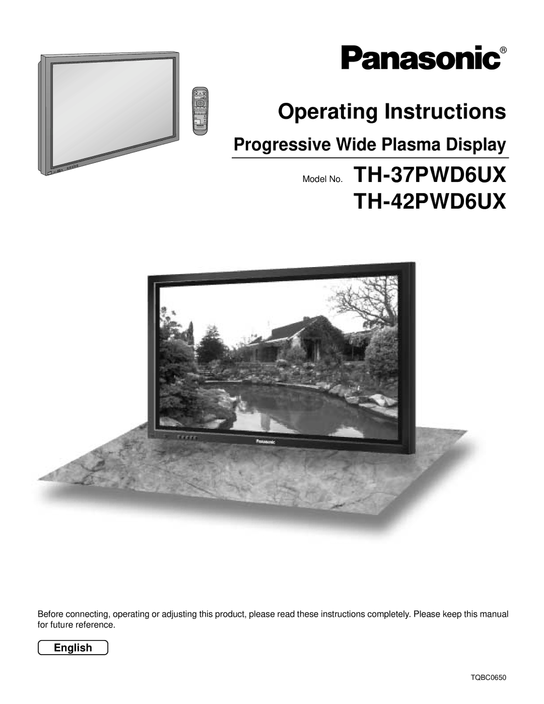 Panasonic TH-42PWD6UX, TH-37PWD6UX manual Operating Instructions, Model No. TH-37PWD6UX, Progressive Wide Plasma Display 