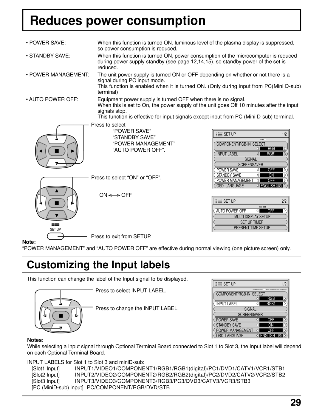 Panasonic TH-42PWD6UX, TH-37PWD6UX, TH-37PWD6UX, TH-42PWD6UX manual Reduces power consumption, Customizing the Input labels 