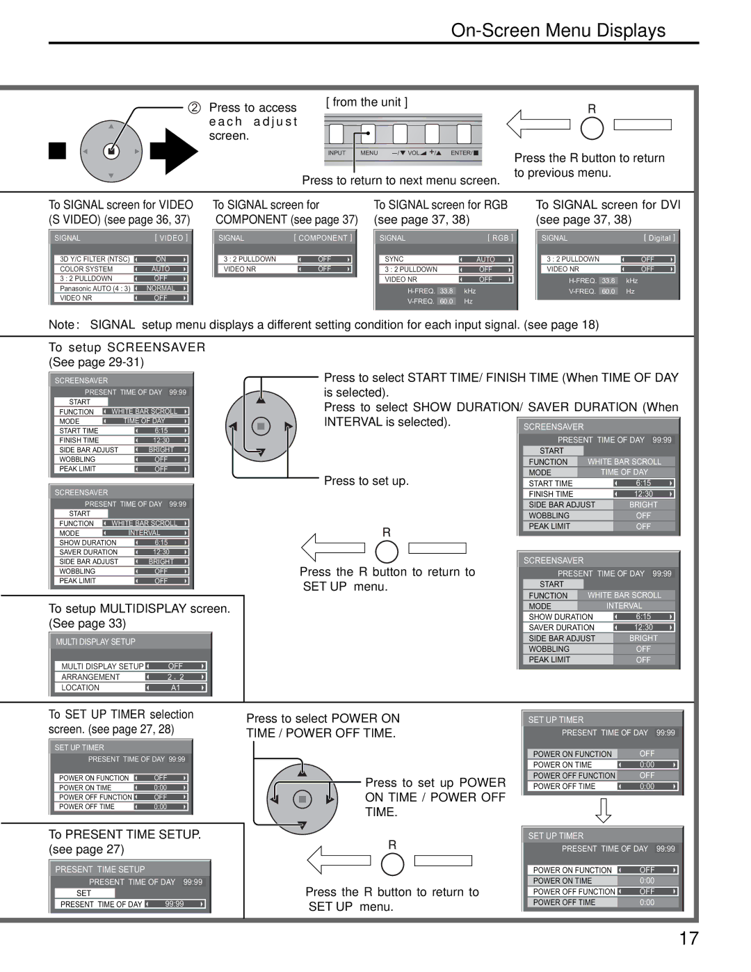 Panasonic TH-37PHD8UK, TH-37PWD8UK, TH-50PHD8UK manual On-Screen Menu Displays, Time / Power OFF Time, On Time / Power OFF 